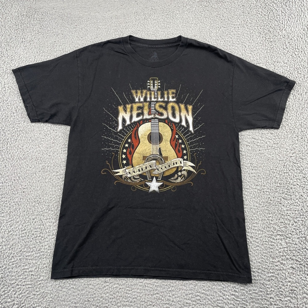 Willie Nelson Outlaw Country Guitar Graphic Tee Cotton Zion T-Shirt Mens L Black
